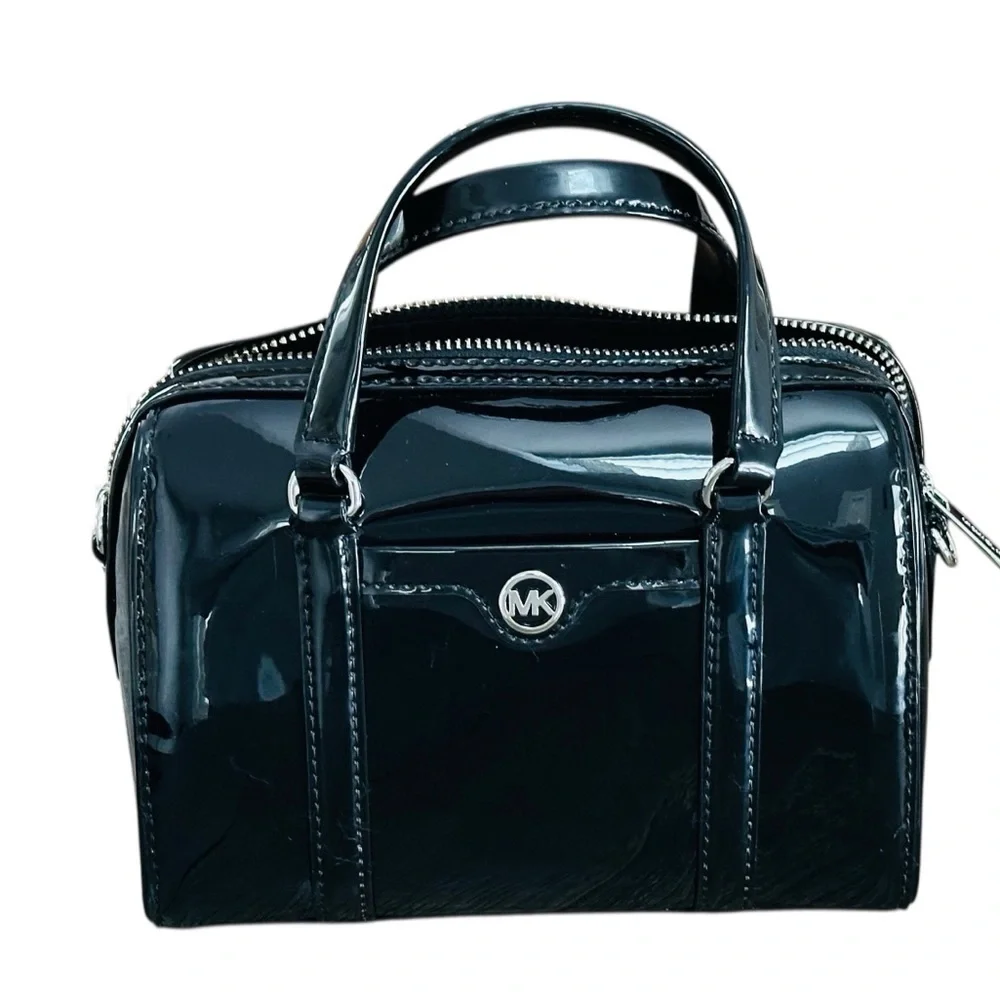 Michael Kors Jet Set small black patent duffel crossbody bag $328 NWT